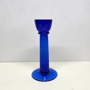 Cobalt Blue Bubble Glass Candle Stick 8in